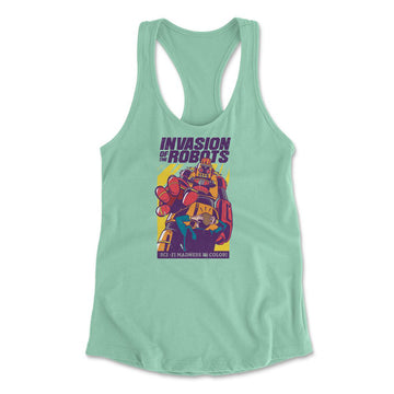 Invasion Of The Robots Womens Racerback Tank in Mint color